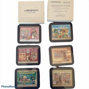 Vintage Jason Coasters Box of 6 Edwardian Shops in Box D2611 Cork Back
